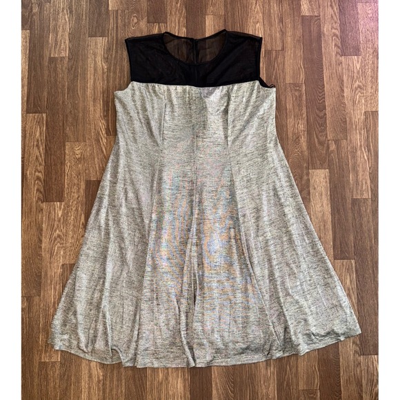 R&M Richards Silver Party Dress Black Mesh Illusion Plus Size 18W NWT MSRP $59.5 - Picture 1 of 8